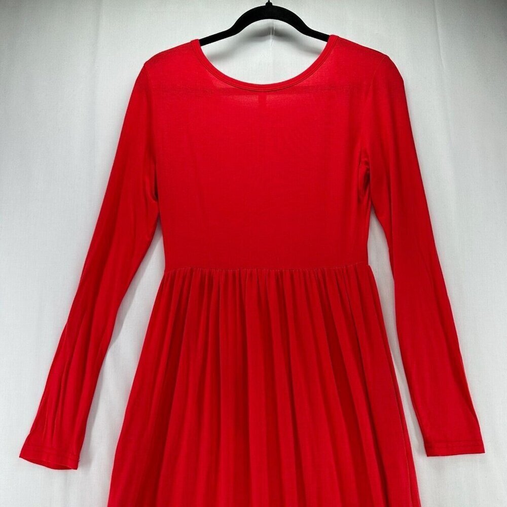 Grecerelle Dress S Shirred A-Line Maxi Scoop Neck Long Sleeve Stretch Rayon Red - Picture 5 of 12